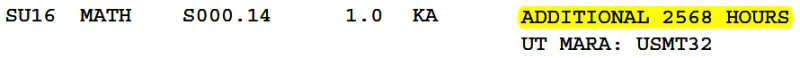 Transfer Credit "Additional xxxx Hours"